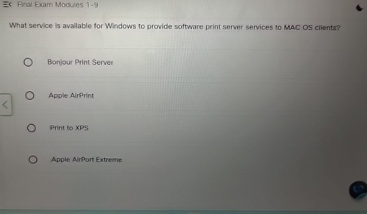 Final Exam Modules 1 - 9 What service is