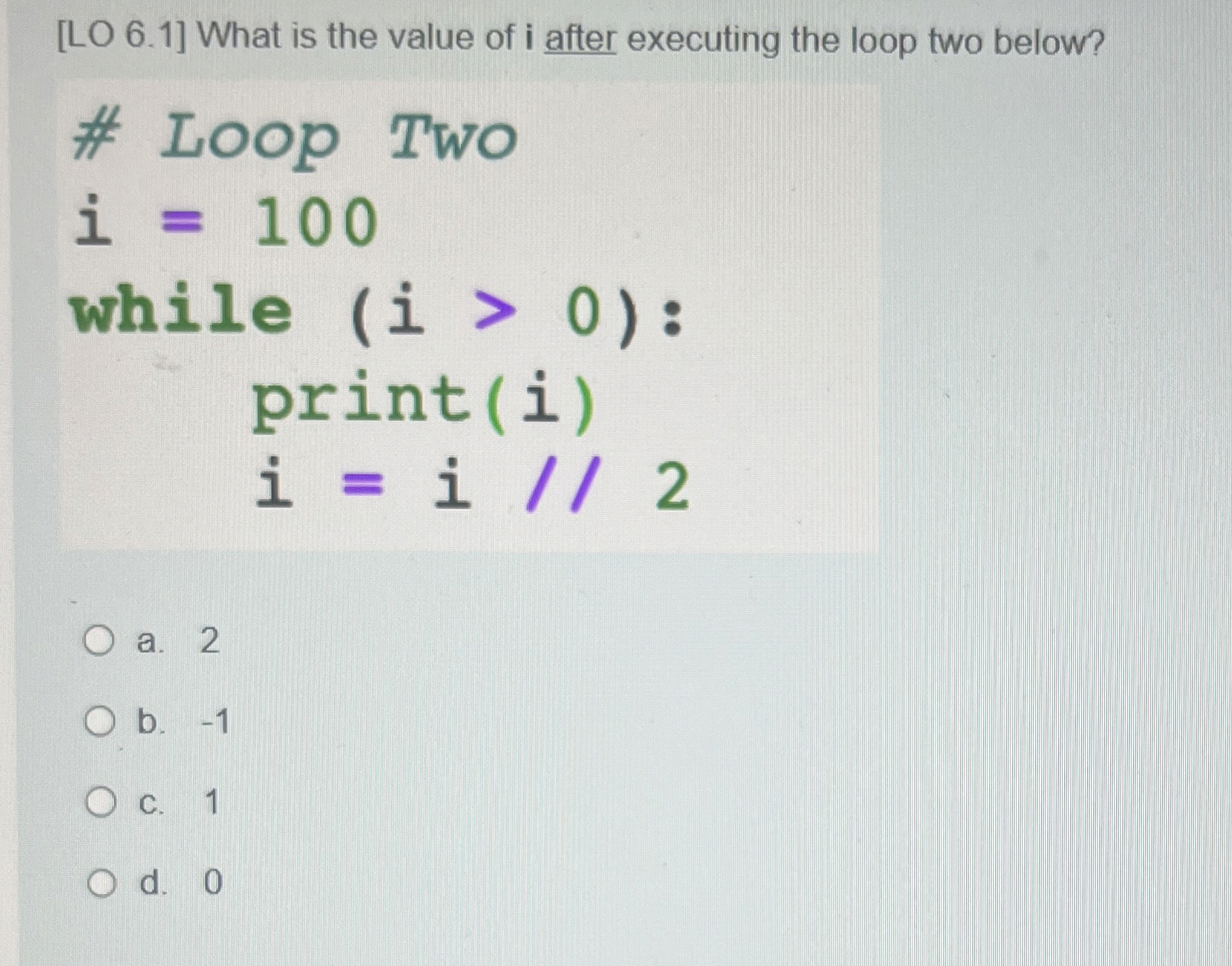 [ LO 6 . 1 ] What is the value of i after