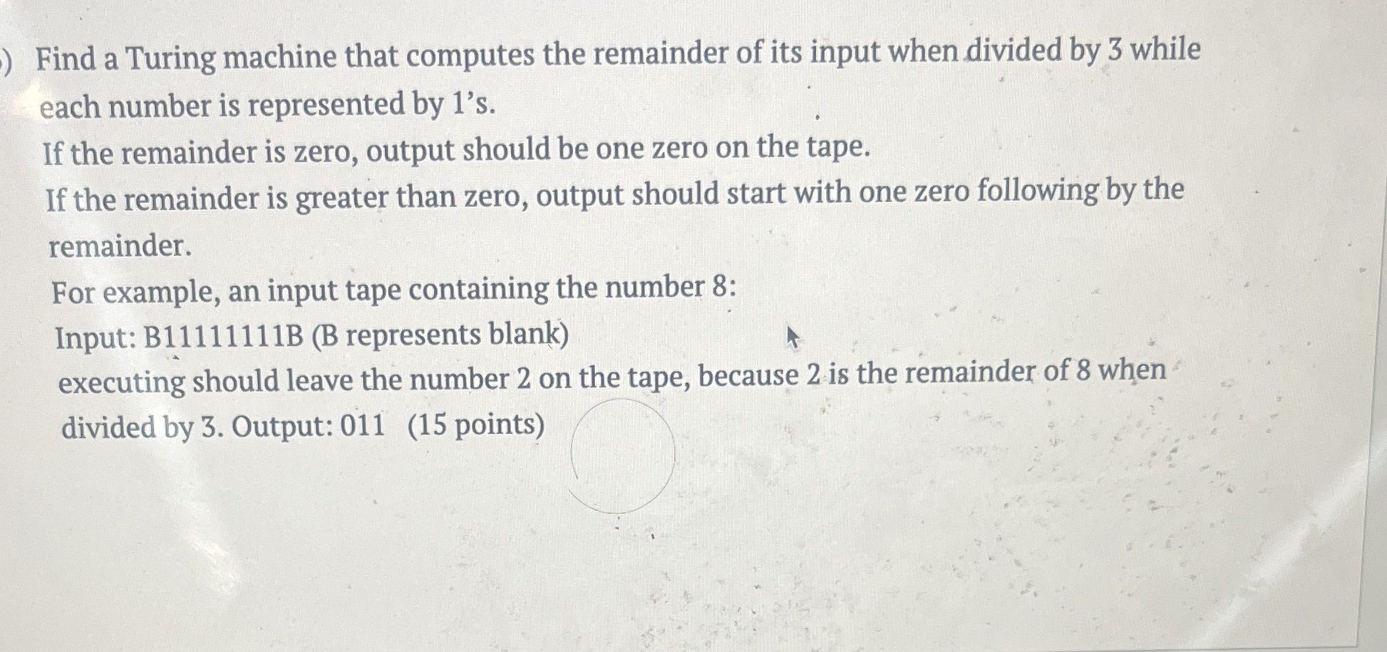 Find a Turing machine that computes the remainder