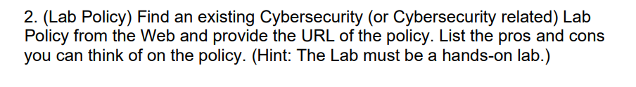 ( Lab Policy ) Find an existing Cybersecurity (