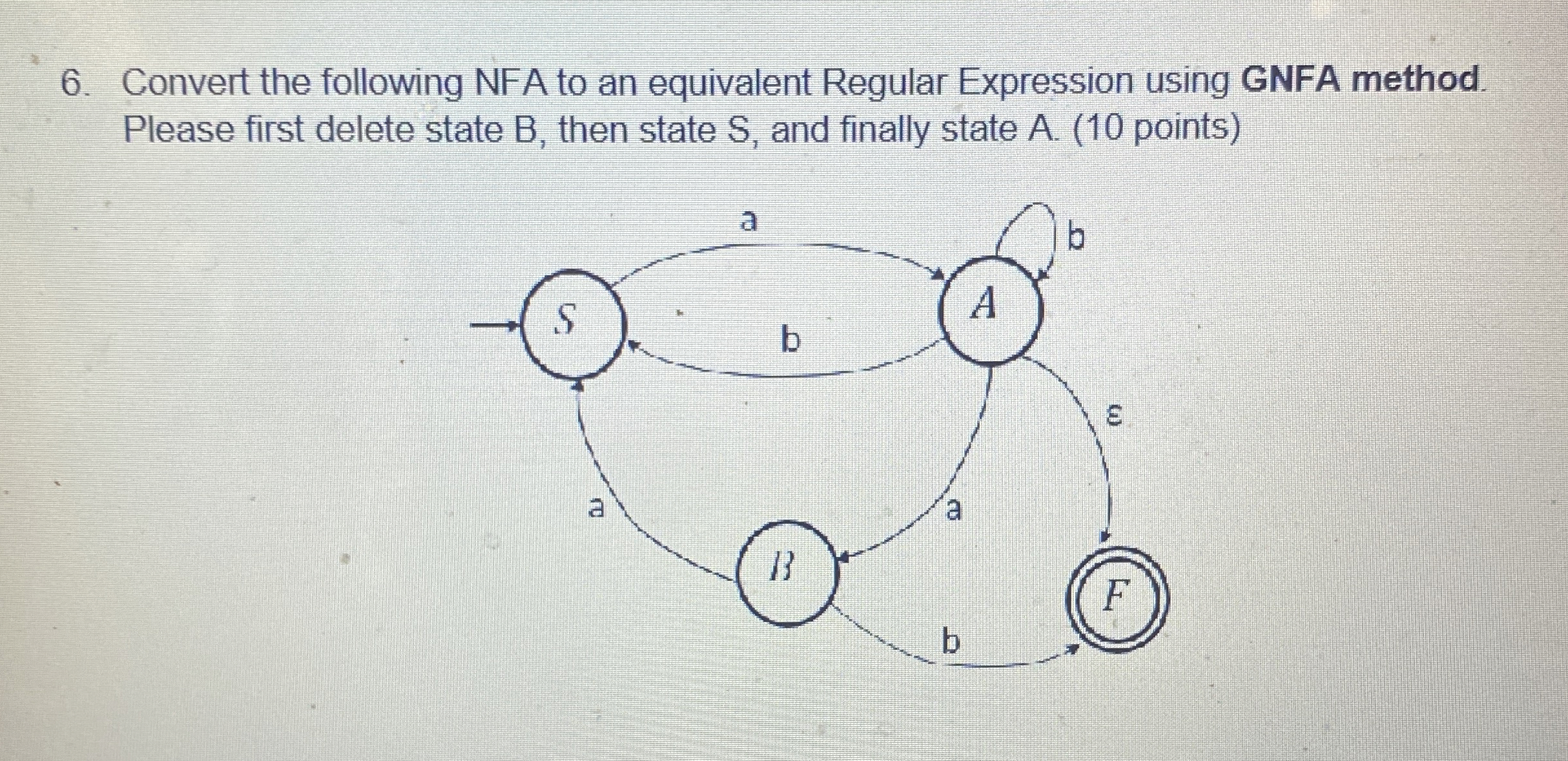 6 . Convert the following NFA to an equivalent