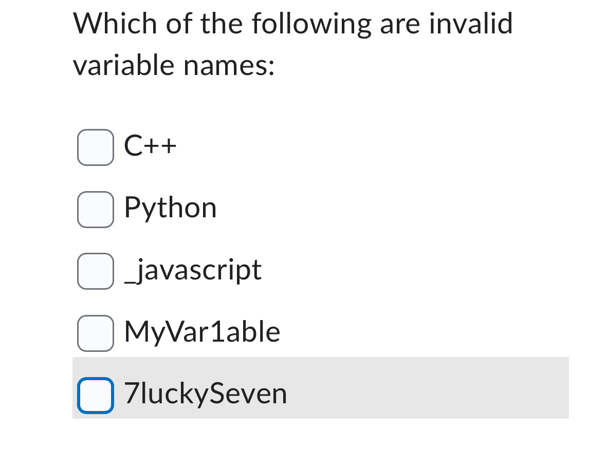 Which of the following are invalid variable