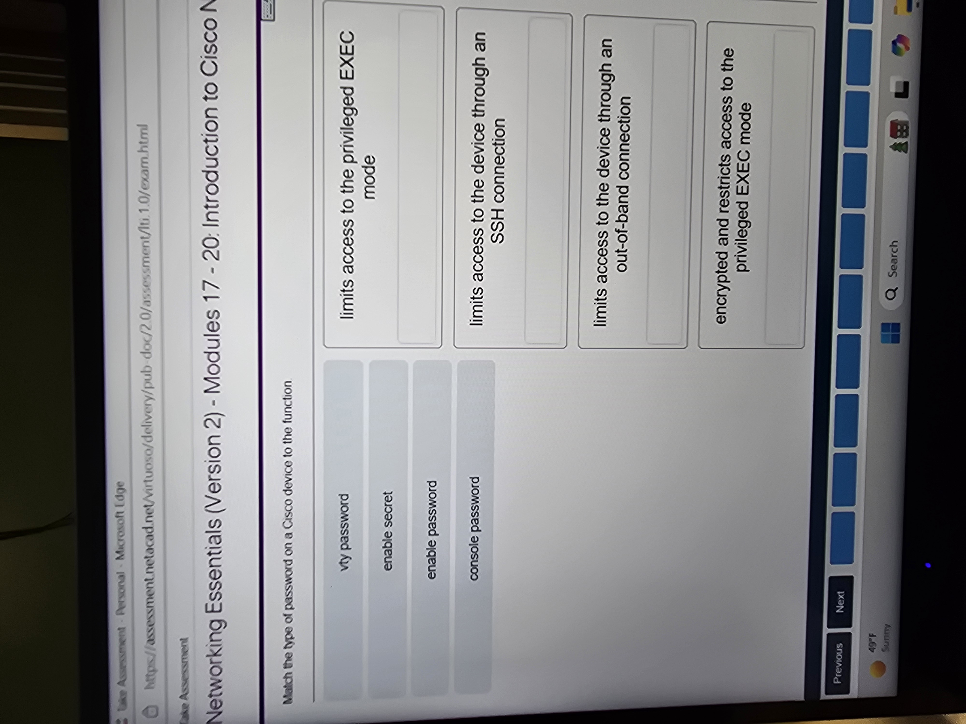 Match the type of password on a Cisco device to