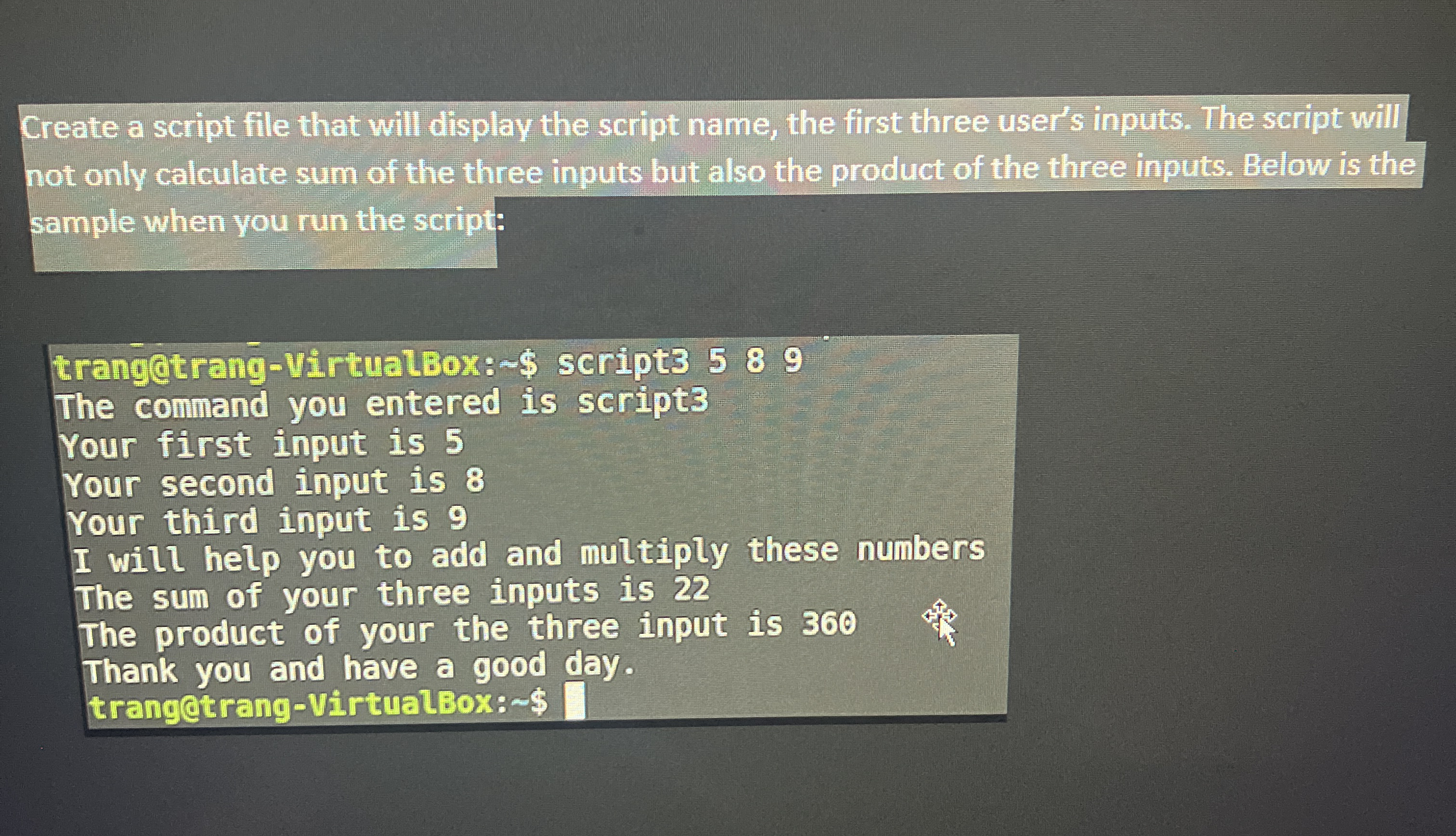Create a script file that will display the script