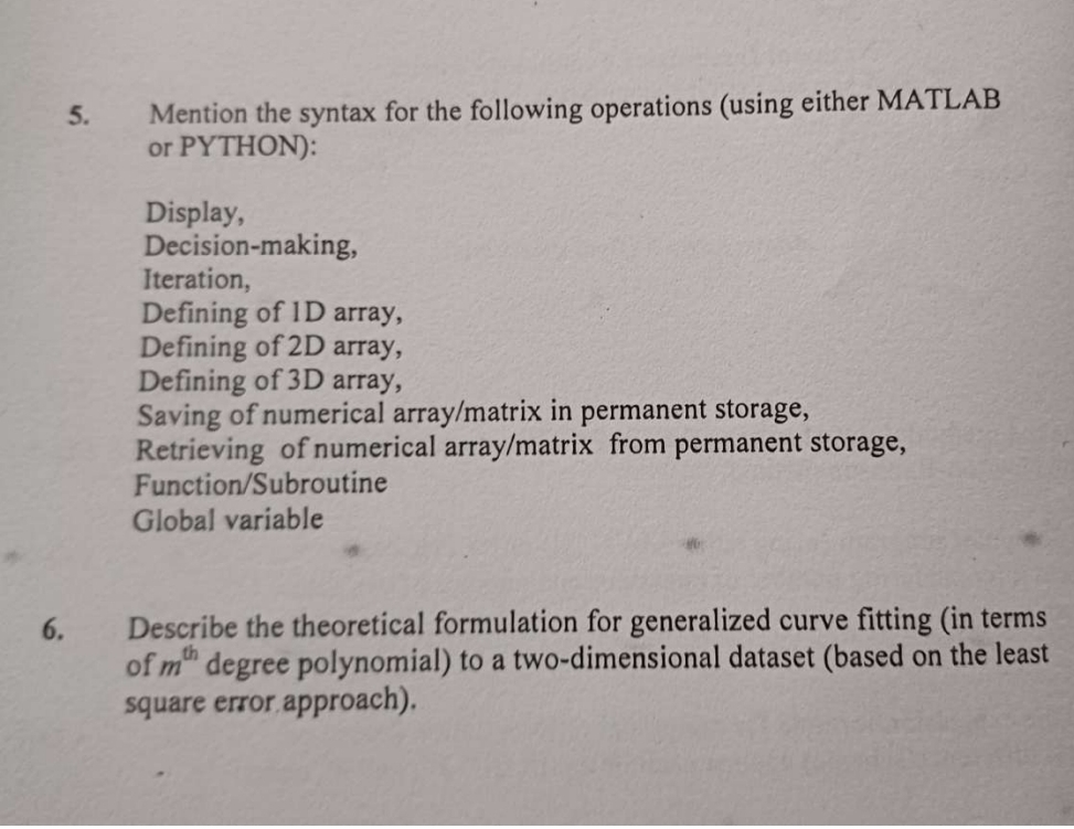 Mention the syntax for the following operations (