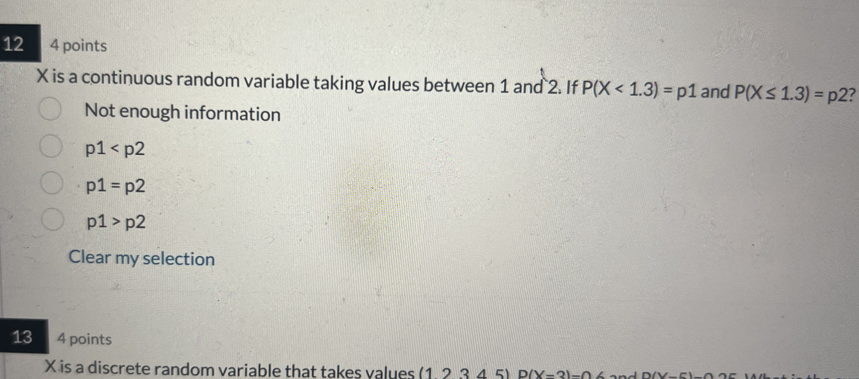 x is a continuous random variable taking values