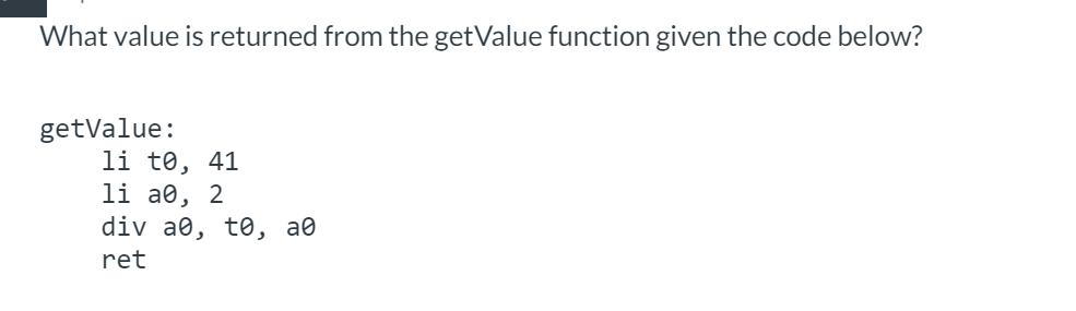 What value is returned from the getValue function