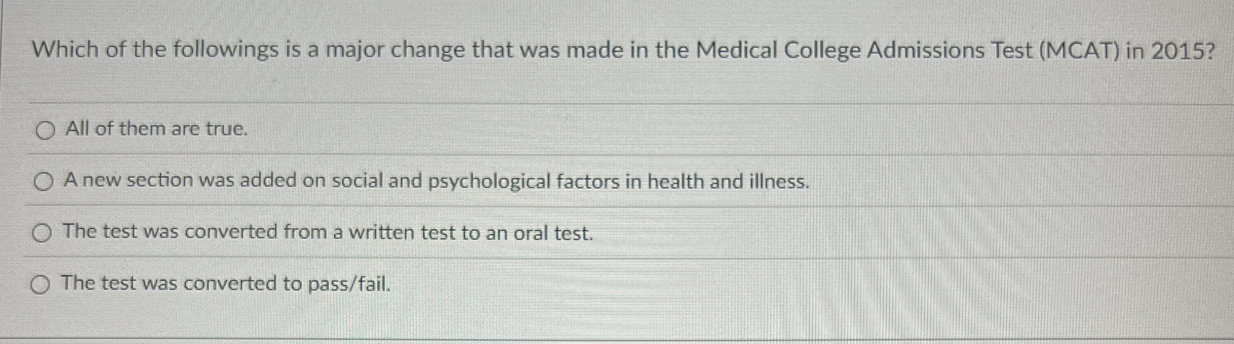 Which of the followings is a major change that