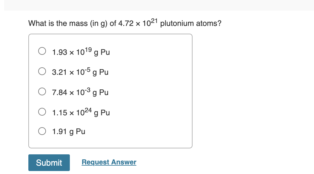 What is the mass ( in g ) of 4 . 7 2 1 0 2 1
