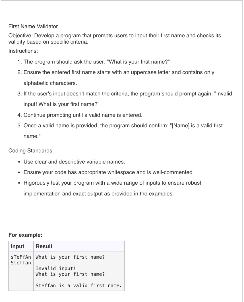 in c programming please First Name Validator