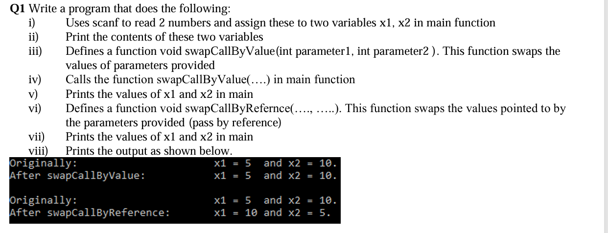 Q 1 Write a program that does the following: i )