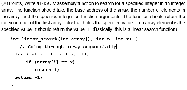 Write a RISC - V assembly function to search for