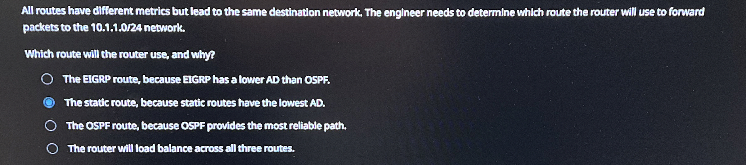 All routes have different metrics but lead to the