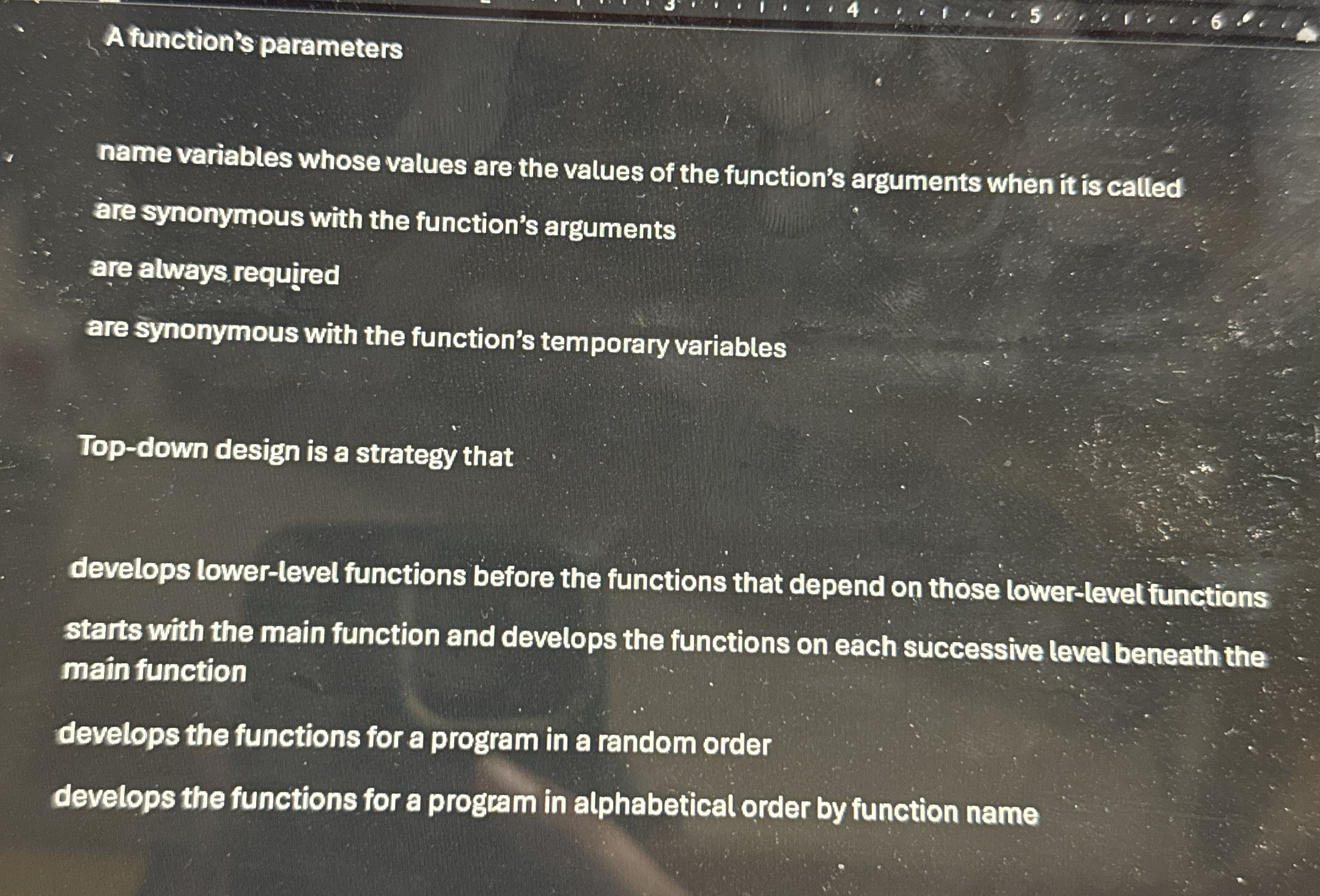 A function's parameters name variables whose