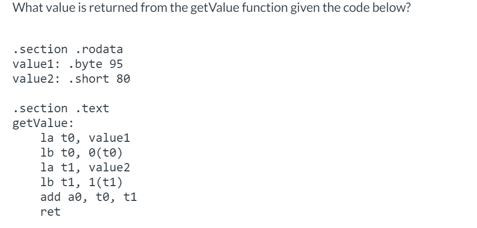 What value is returned from the getValue function