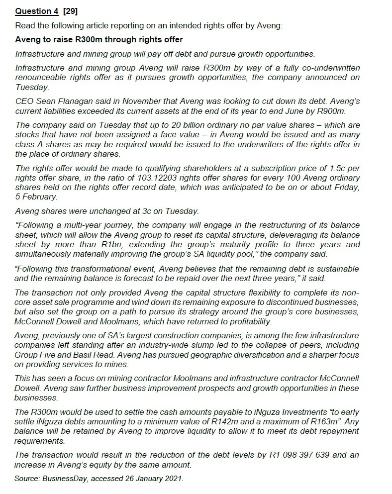 FINANCIAL MANAGEMENT Question 4 [29] Read the