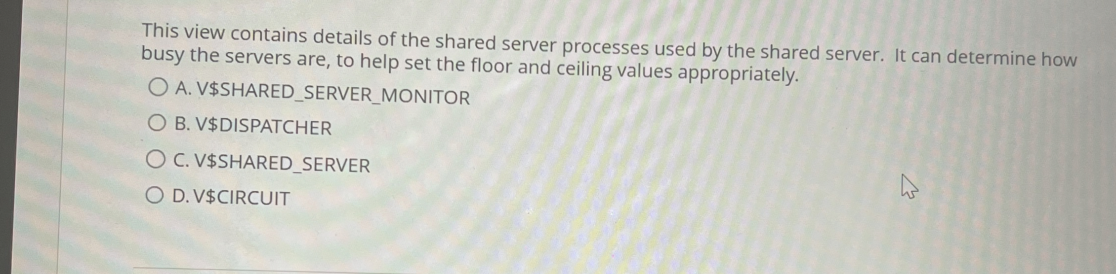This view contains details of the shared server