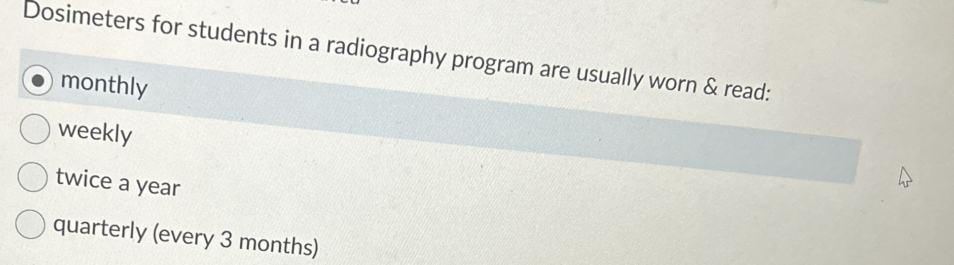 Dosimeters for students in a radiography program