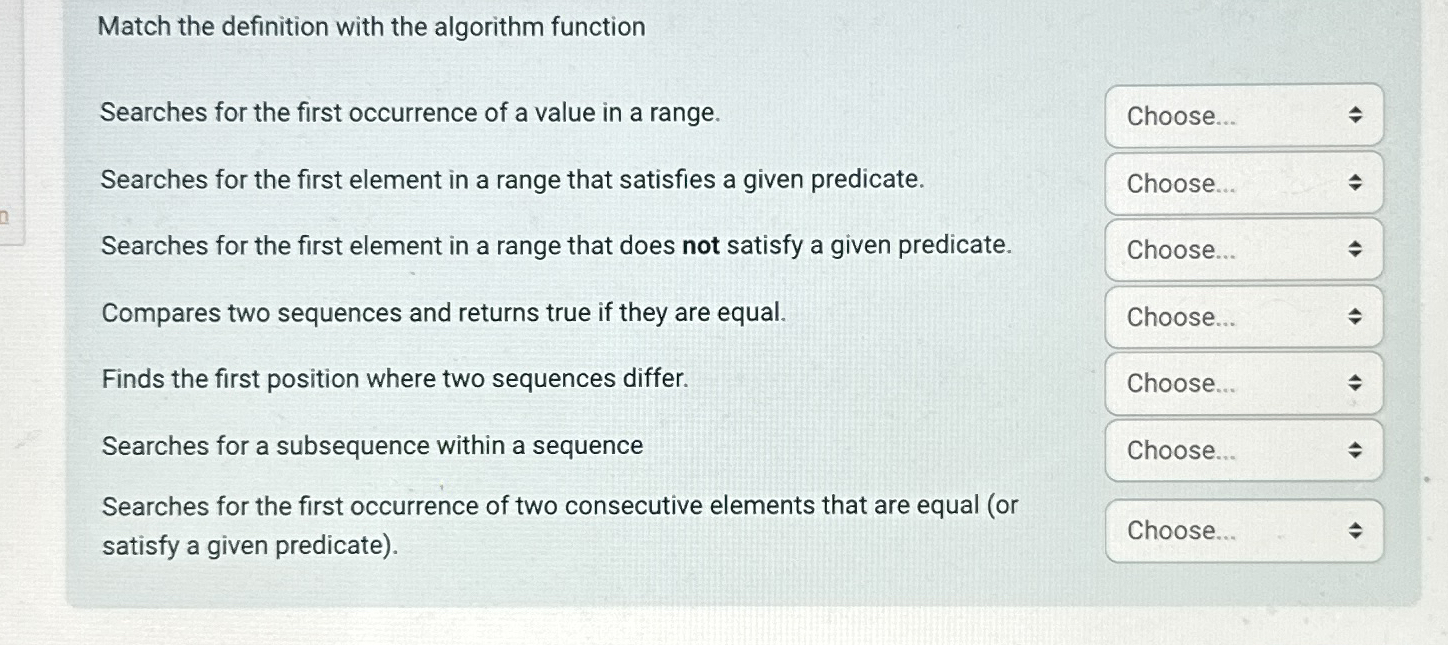 Match the definition with the algorithm function