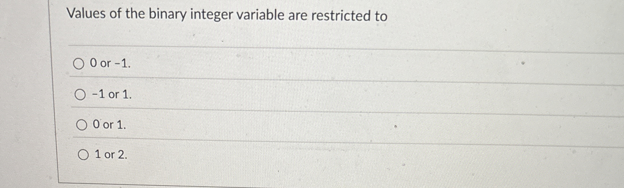 Values of the binary integer variable are