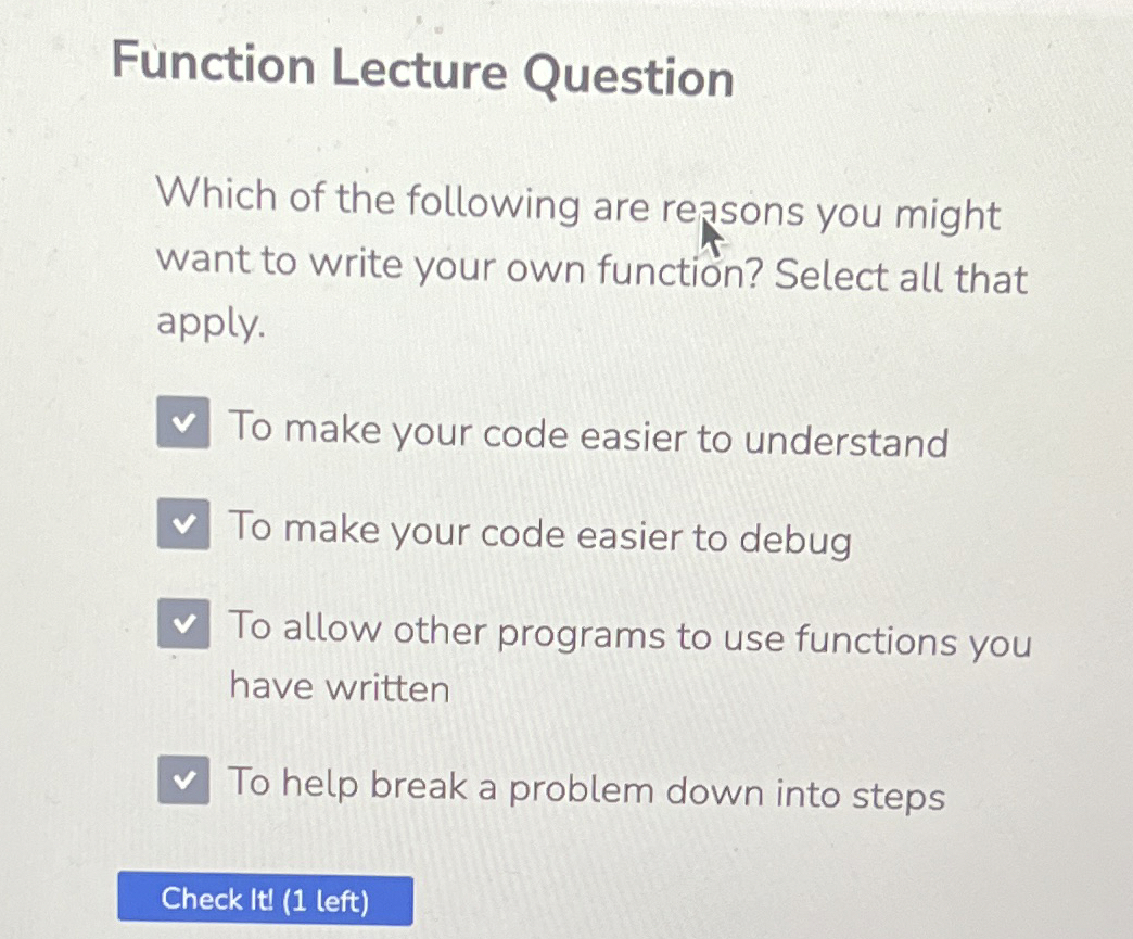 Function Lecture Question Which of the following