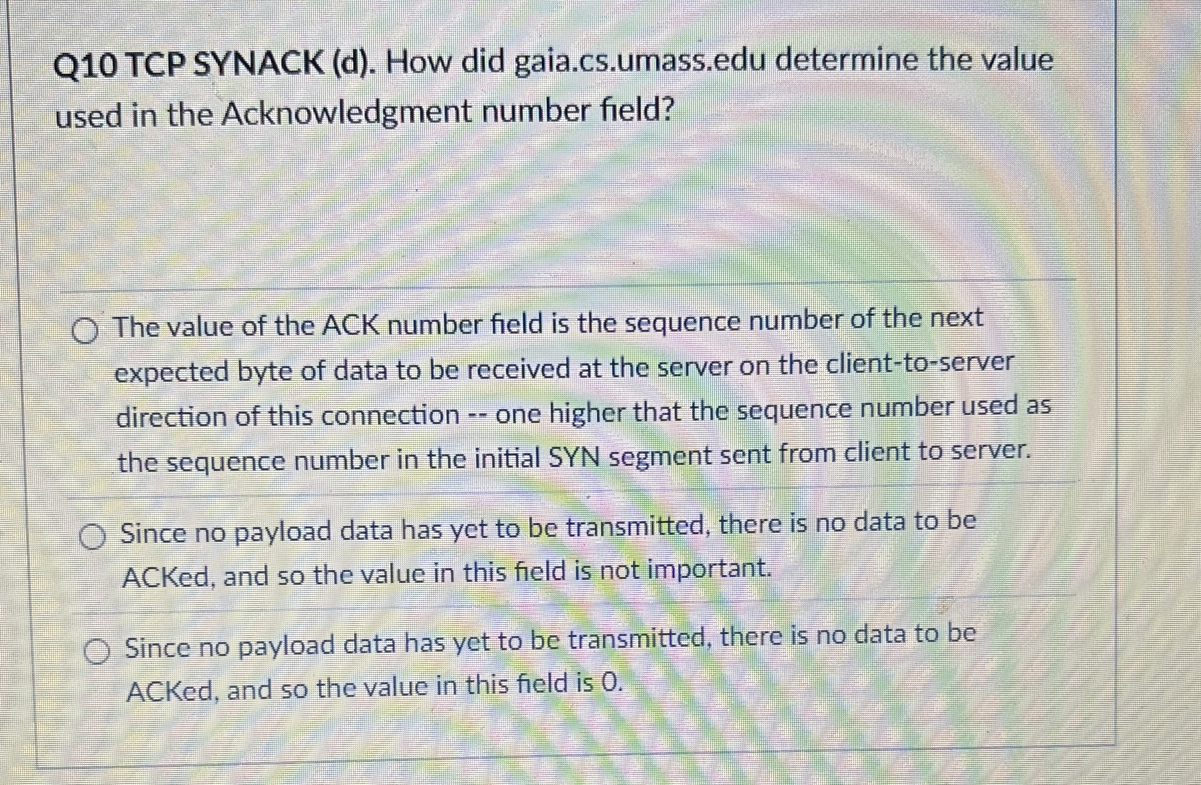 Q 1 0 TCP SYNACK ( d ) . How did gaia.cs .