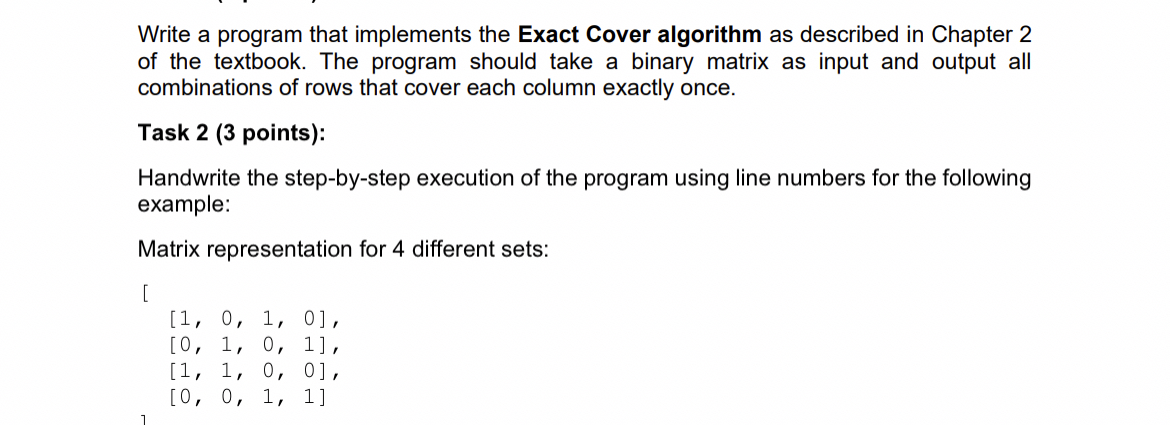 Write a program that implements the Exact Cover
