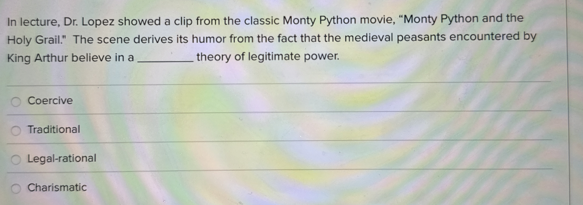 In lecture, Dr . Lopez showed a clip from the