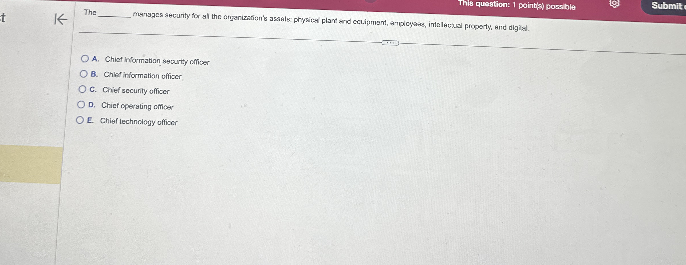 This question: 1 point ( s ) possible The manages