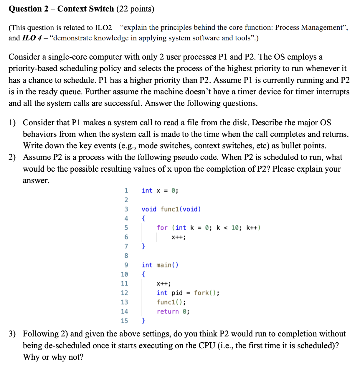 Question 2 - Context Switch ( 2 2 points ) ( This