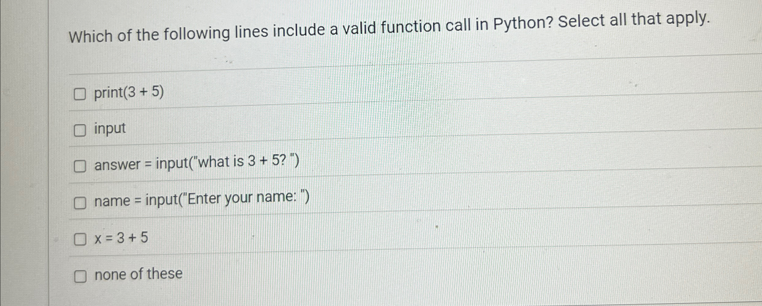 Which of the following lines include a valid