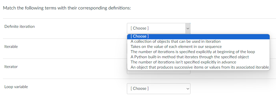 Match the following terms with their