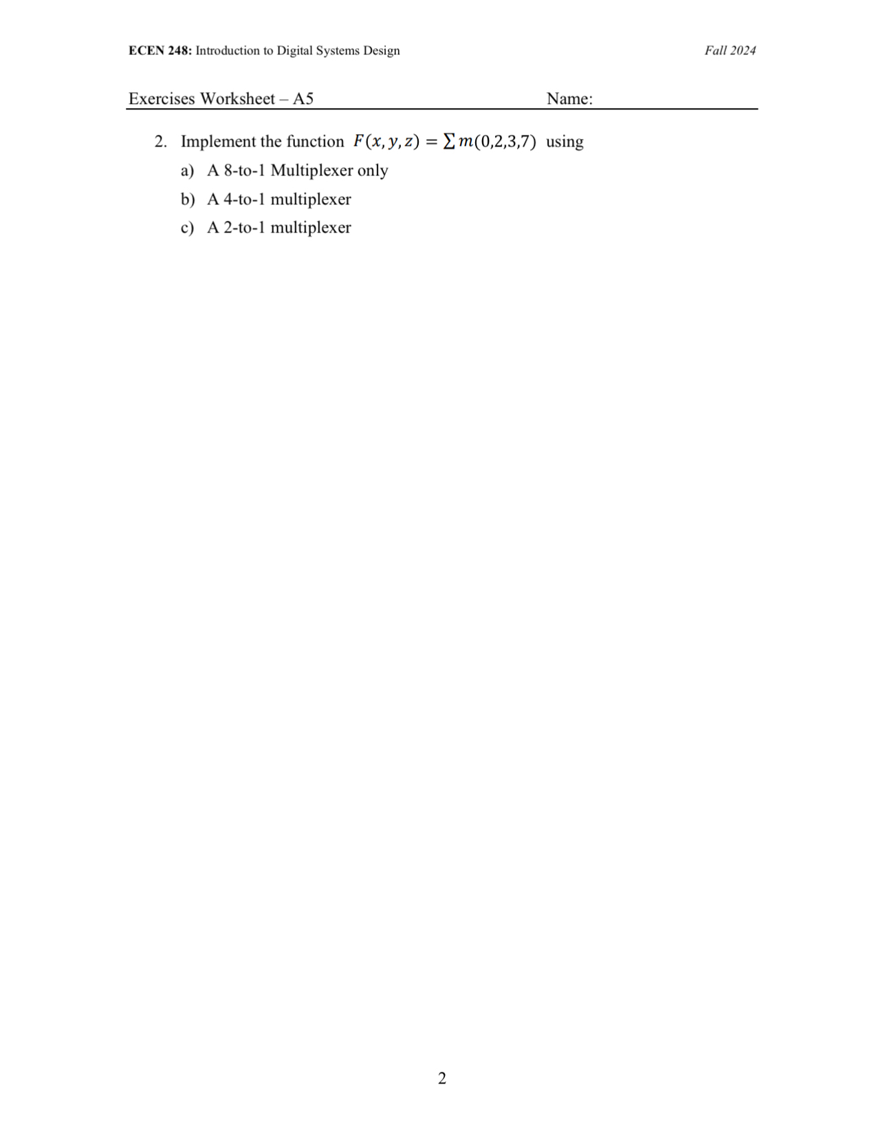 Exercises Worksheet - A 5 Implement the function