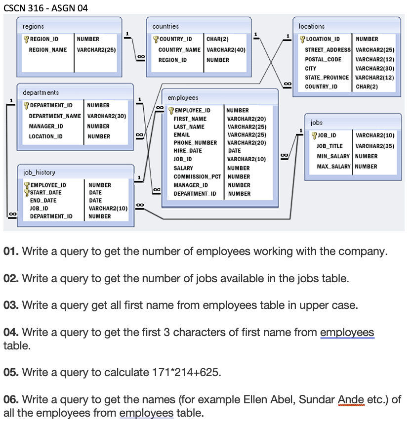 CSCN 3 1 6 - ASGN 0 4 1 ) Write a query to get
