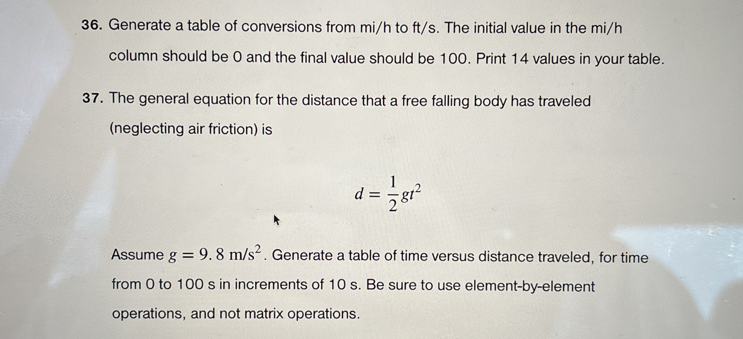 create Matlab code to perform the following