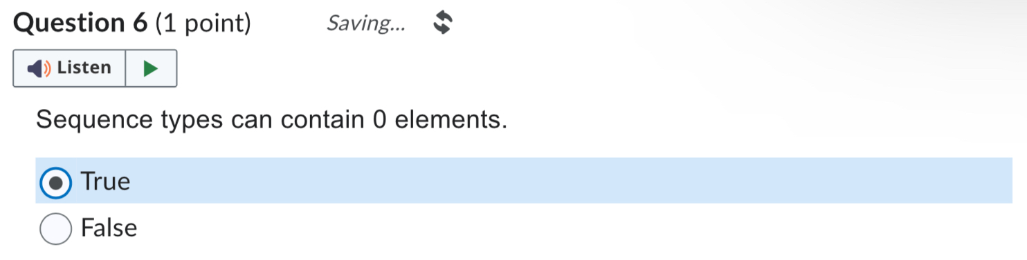 Question 6 ( 1 point ) Saving... Sequence types