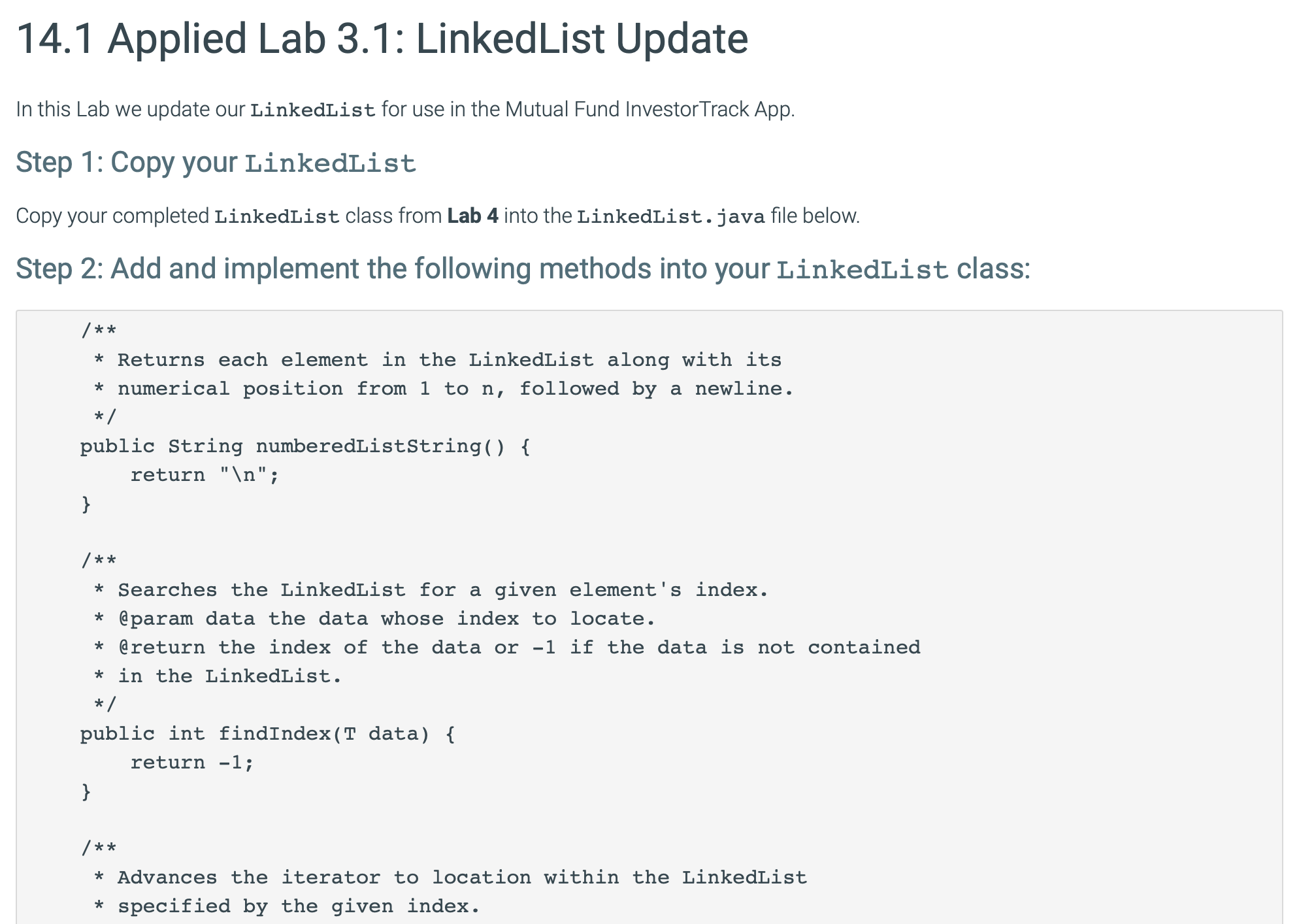 1 4 . 1 Applied Lab 3 . 1 : LinkedList Update In
