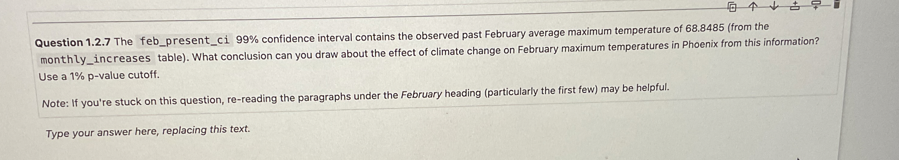 Question 1 . 2 . 7 The feb _ present _ ci 9 9 %