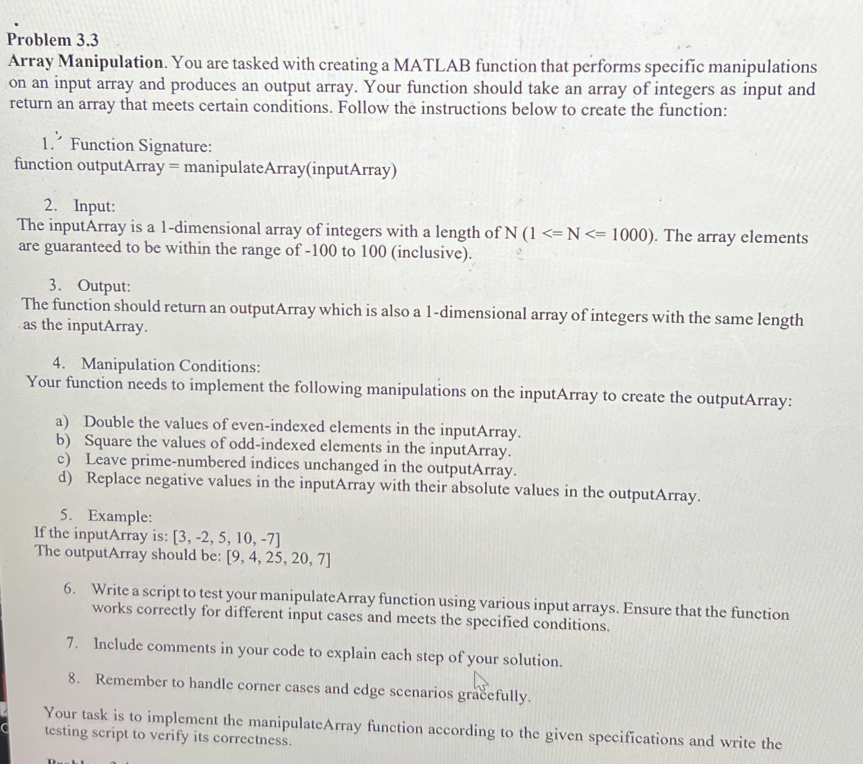 Problem 3 . 3 Array Manipulation. You are tasked