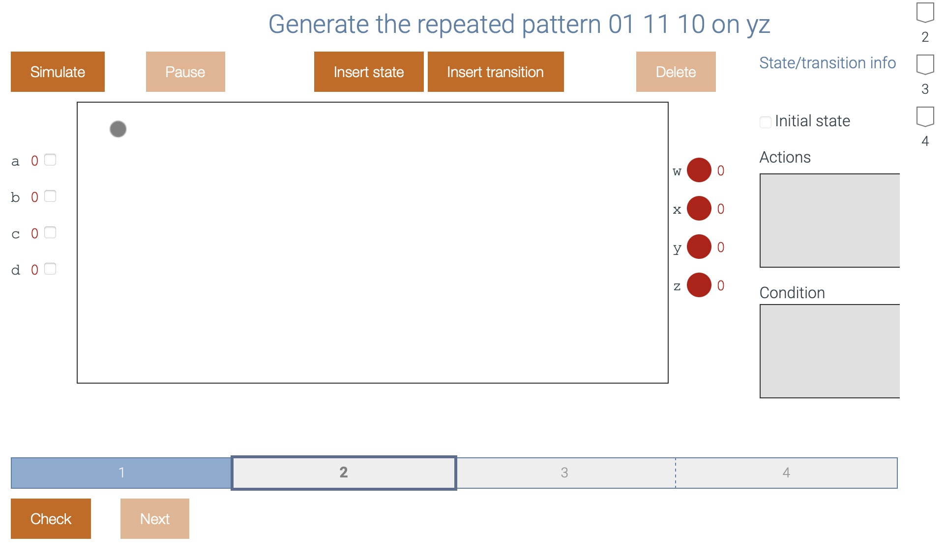 Generate the repeated pattern 0 1 1 1 1 0 on yz