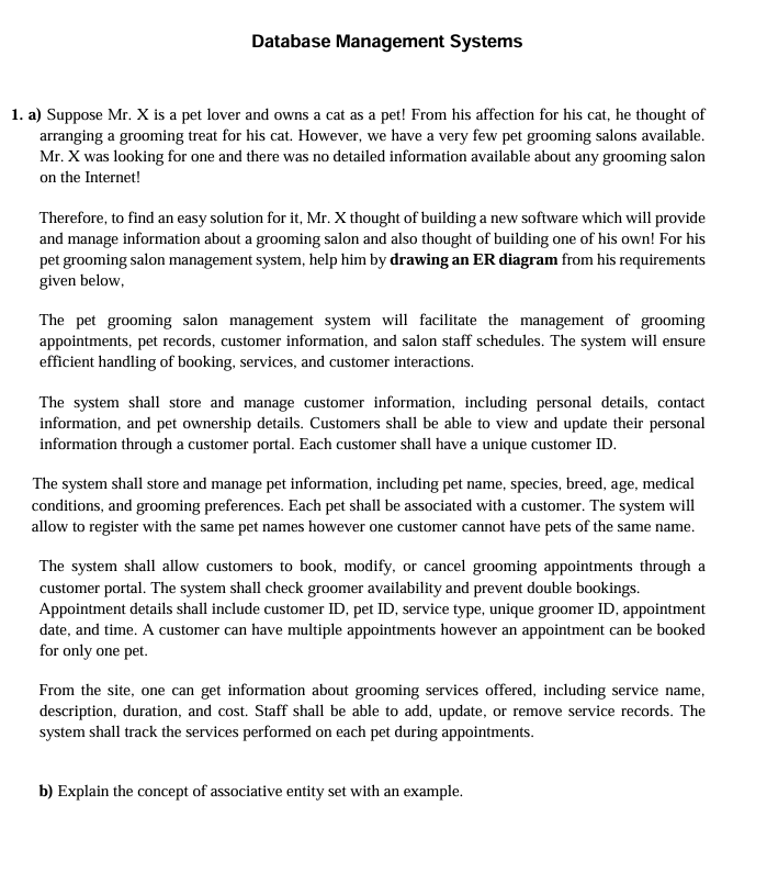 Database Management Systems GIVE ME ER DIAGRAME: