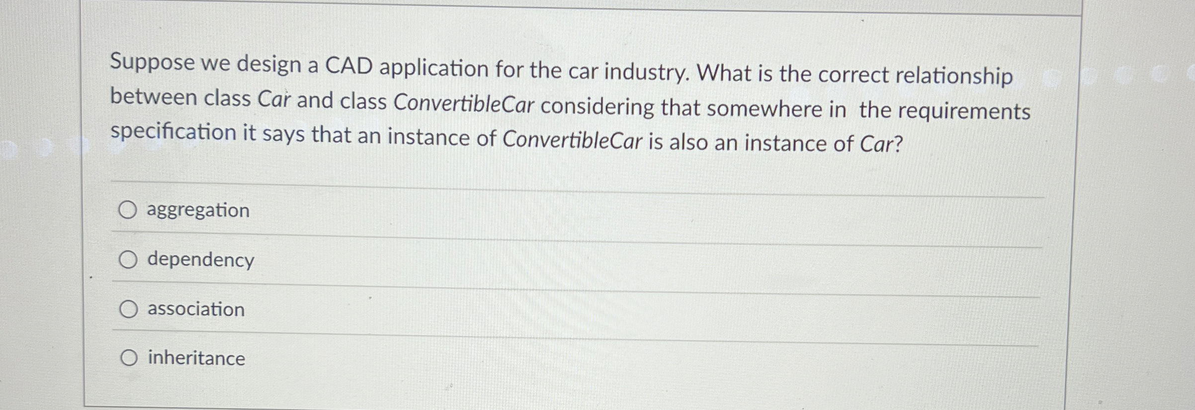 Suppose we design a CAD application for the car