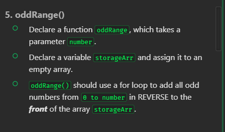 oddRange ( ) declare a function oddRange, which