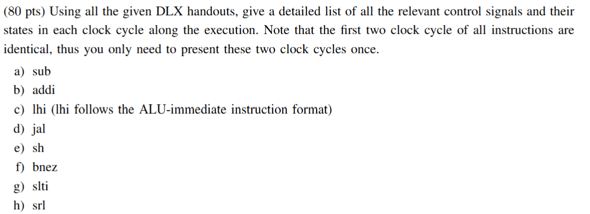 ( 8 0 pts ) Using all the given DLX handouts,