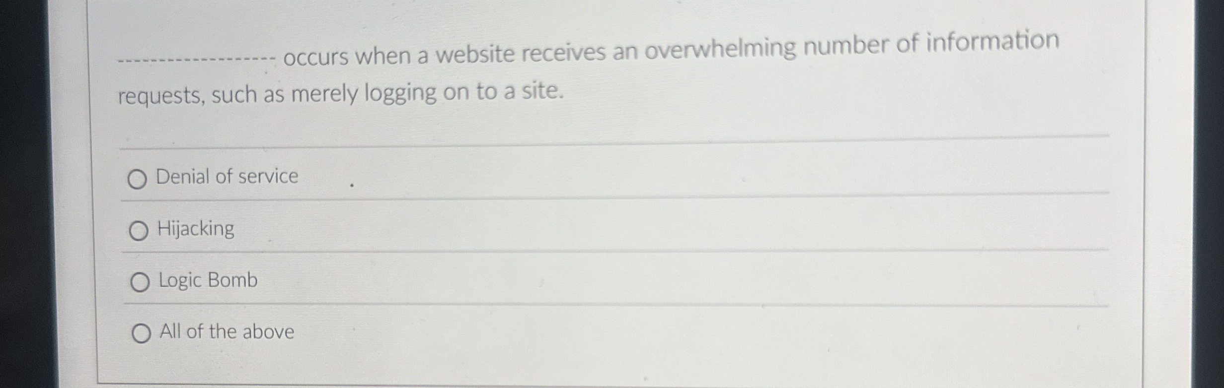 occurs when a website receives an overwhelming