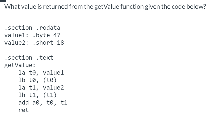 What value is returned from the getValue function