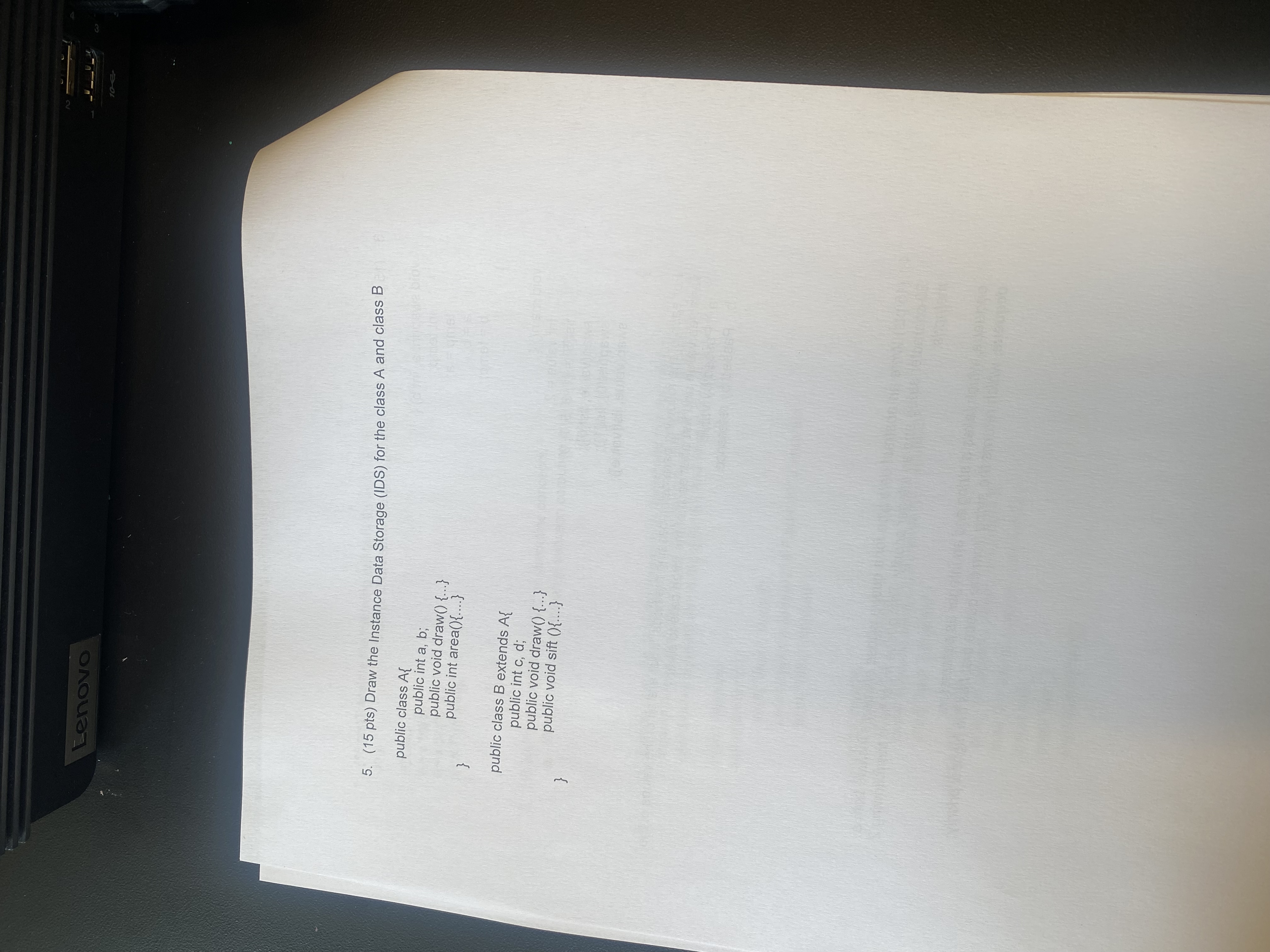 5 . ( 1 5 pts ) Draw the Instance Data Storage (