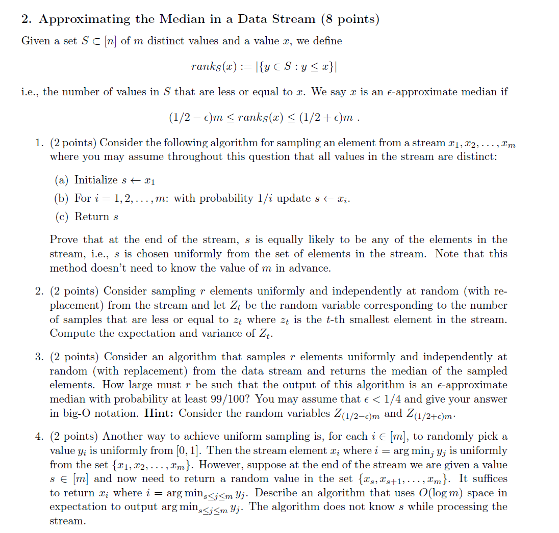 2 . Approximating the Median in a Data Stream ( 8