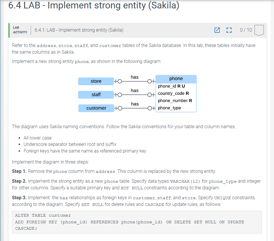 6 . 4 . 1 : LAB - Implement strong entity (