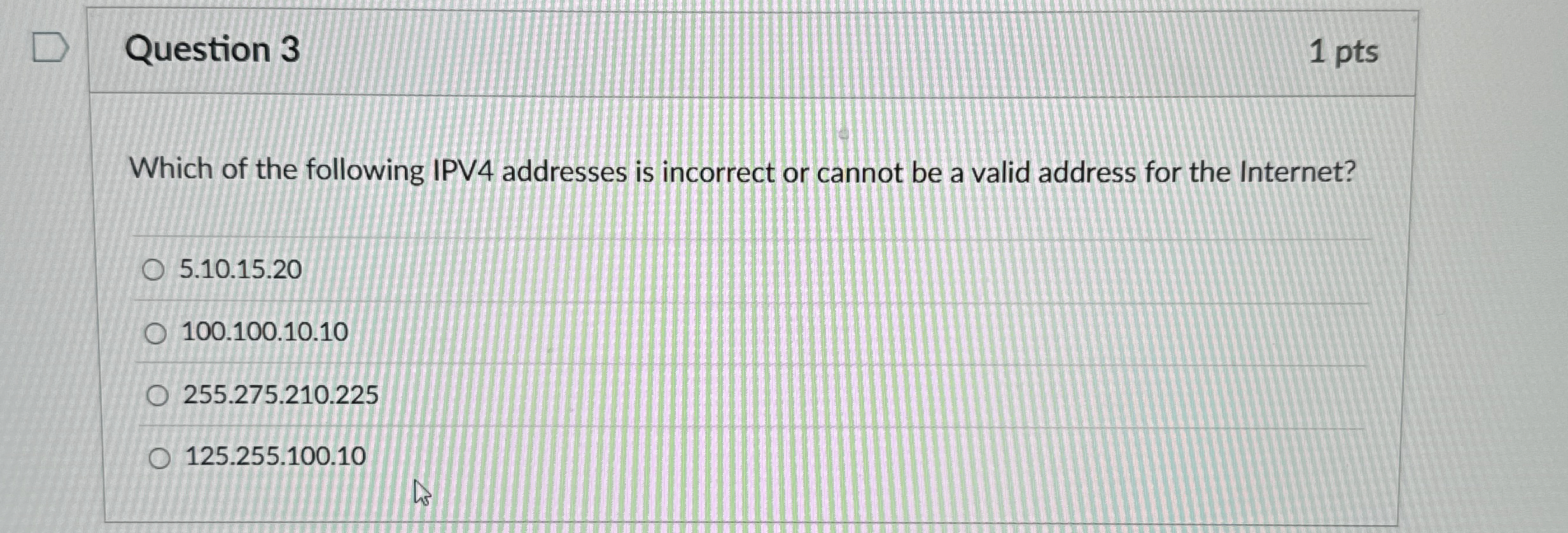 Question 3 Which of the following IPV 4 addresses